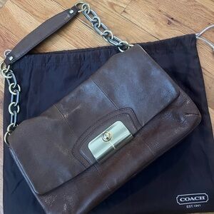 Coach Dark Brown Leather Shoulder Bag with Chain Strap